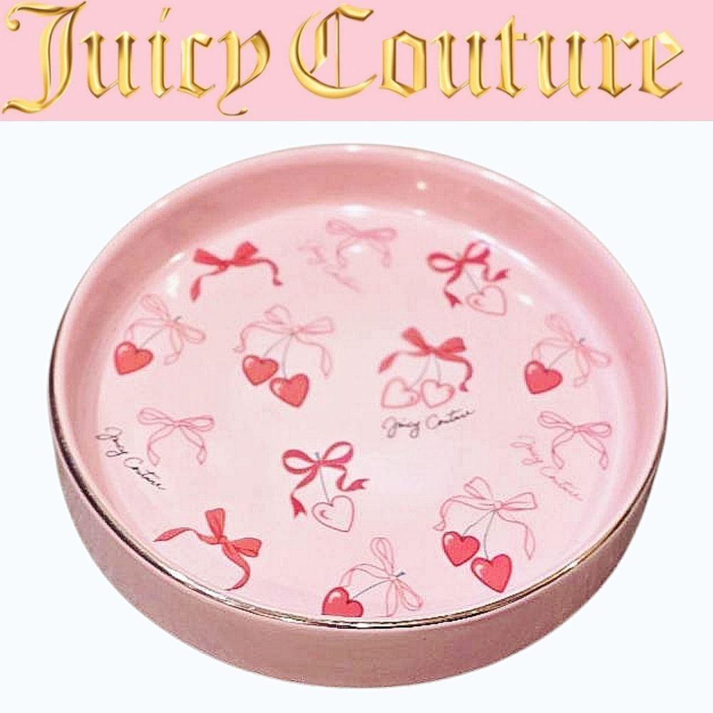 Juicy Couture Home Signature Logo  Heart Cherries & Bows Ceramic Trinket Tray‎